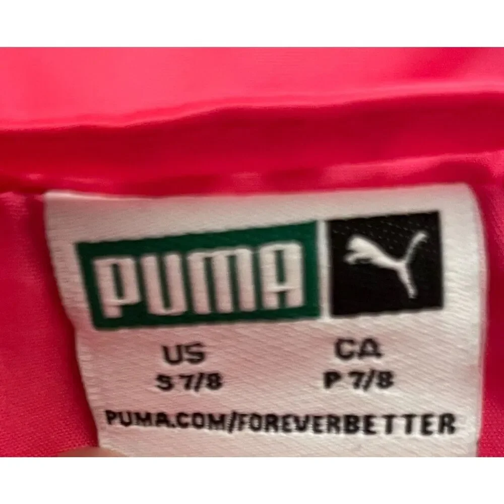 Bright Pink Puma Puffer Vest Girls Size 7/8 Silver Logo Zip Up
